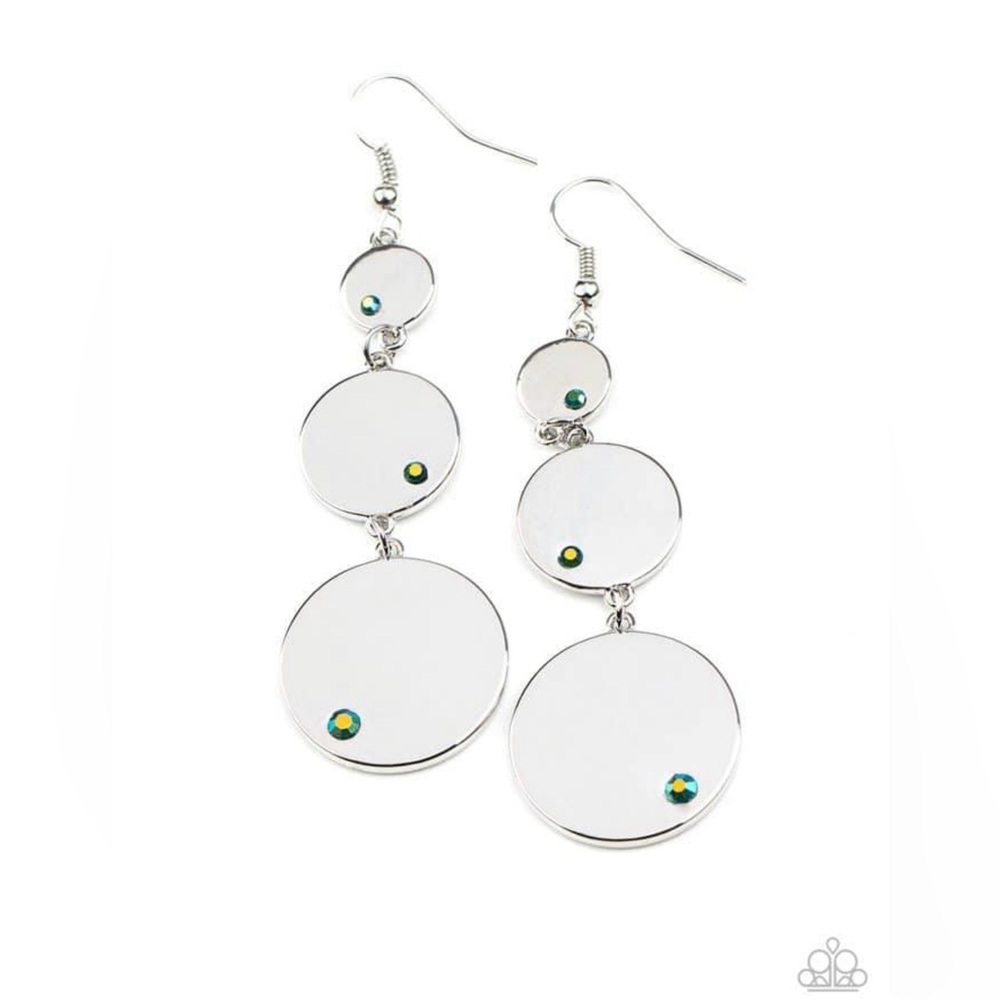 Silver earrings with green stone accents